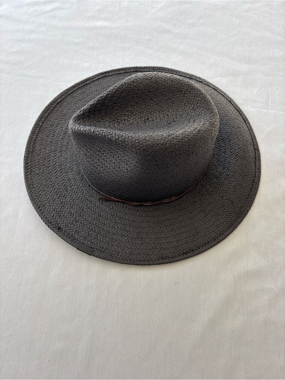 KIN THE LABEL Straw Fedora Wide Brim Hat Gray Women’s M Solid Spring/Summer